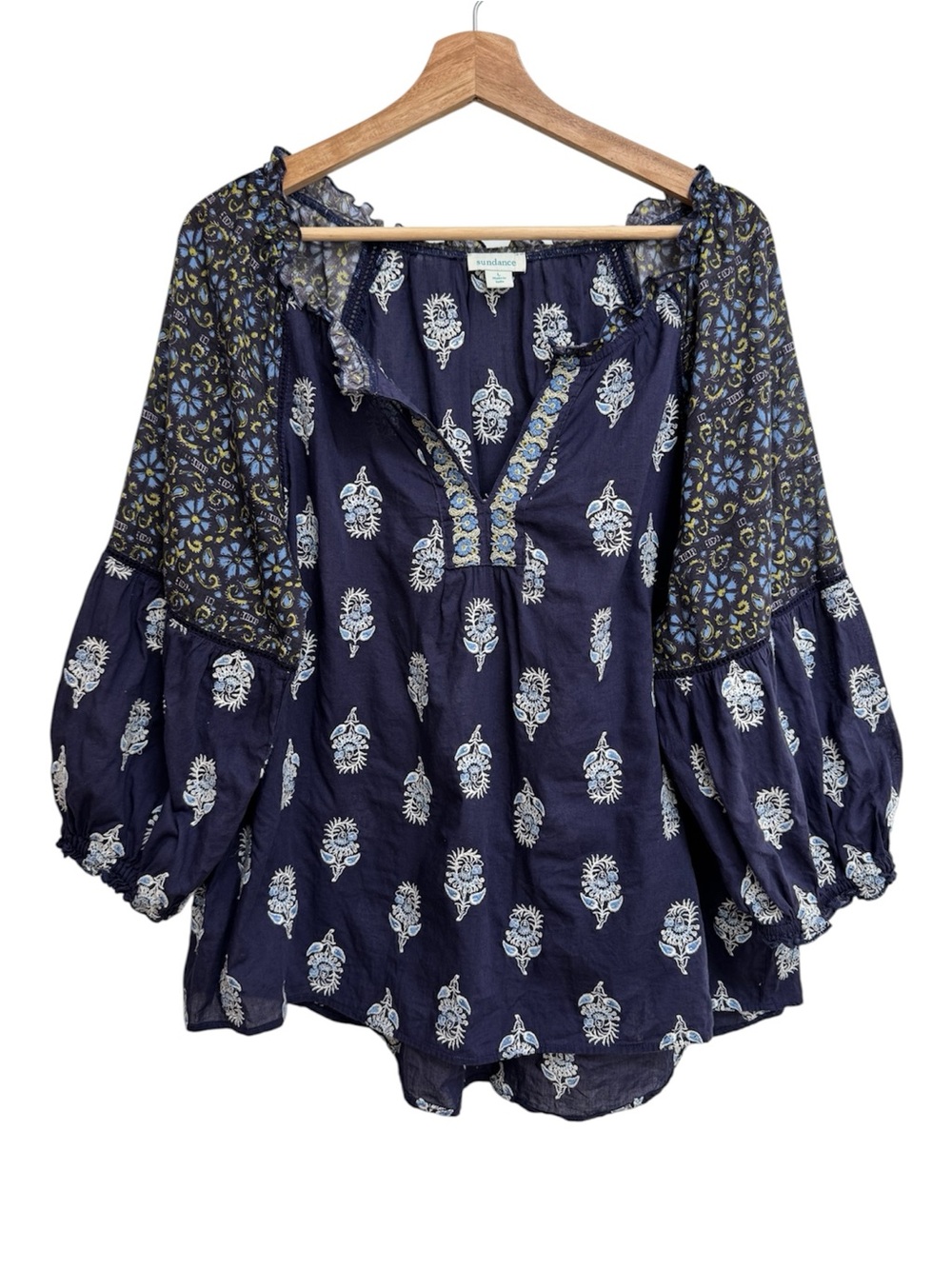Sundance Embroidered Floral Balloon Sleeve Peasant Blouse Top Women’s Large Boho